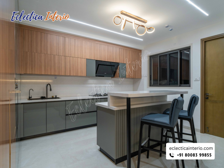"Modern kitchen with sleek cabinets, stainless steel appliances, and a central island "